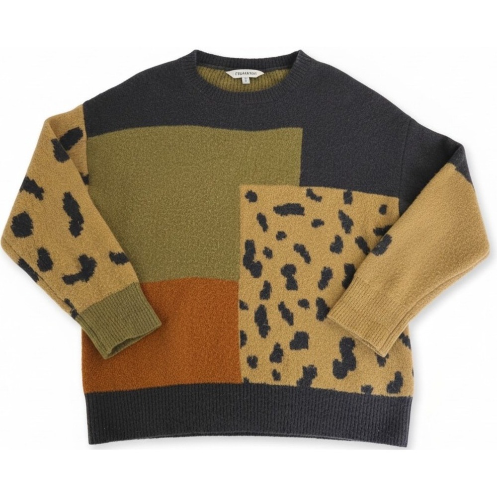Davi & Dani Women's Sweater Size Medium‎ Colorblock Animal Print Knit Pullover